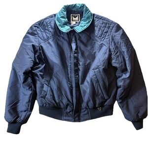Vintage Obermeyer Ski Bomber Jacket Mens XL Blue Teal Retro Puffer Nylon Coat